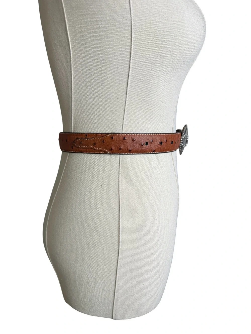 Nocona Belt Co. Ostrich Embossed Leather Belt Silver Tone Rodeo Buckle Sz. 22